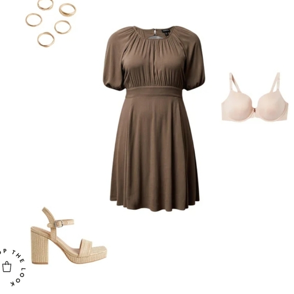 Mini Rayon Slub Puff Sleeve Skater Dress - Picture 5 of 6